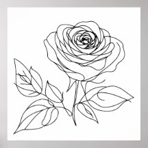 minimalist rose one line art drawing in black