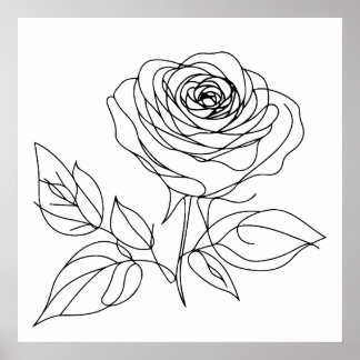 minimalist rose one line art drawing in black poster