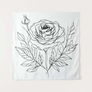 minimalist rose one line art drawing in black tapestry
