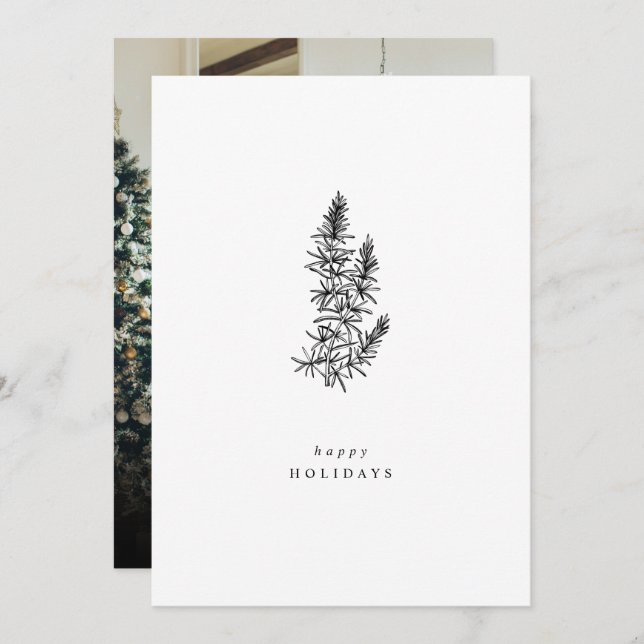 Minimalist Rosemary Photo Happy Holidays Card (Front/Back)