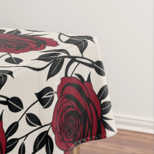 Minimalist Roses In Black And Deep Red On A Cream  Tablecloth