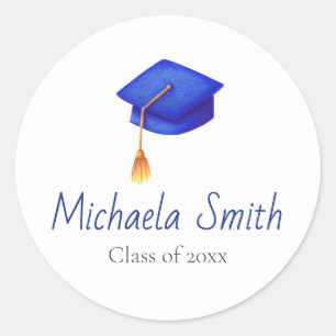 Minimalist Royal Blue Graduation Personalized Classic Round Sticker