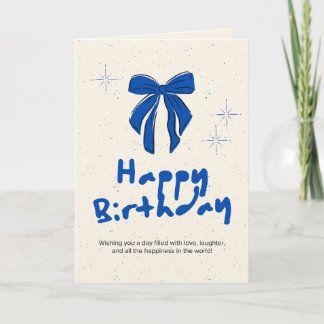 Minimalist Royal Blue Ribbon Happy Birthday Card