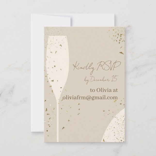 Minimalist RSVP Card | Beige & Ivory Champagne New (Front)