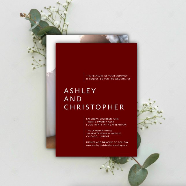 Minimalist Ruby Red Isolated Names Photo Wedding Invitation (Creator Uploaded)