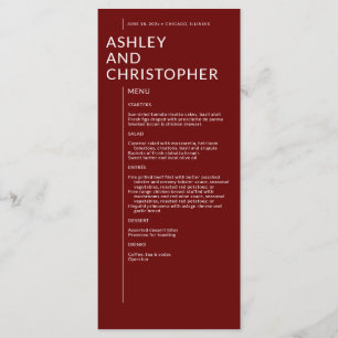 Minimalist Ruby Red Isolated Names Wedding Menu