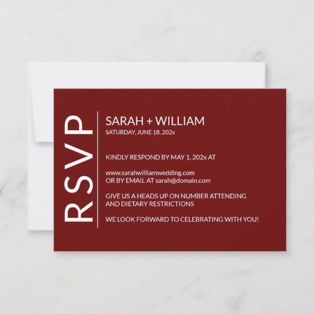 Minimalist Ruby Red Modern RSVP Card (Front)
