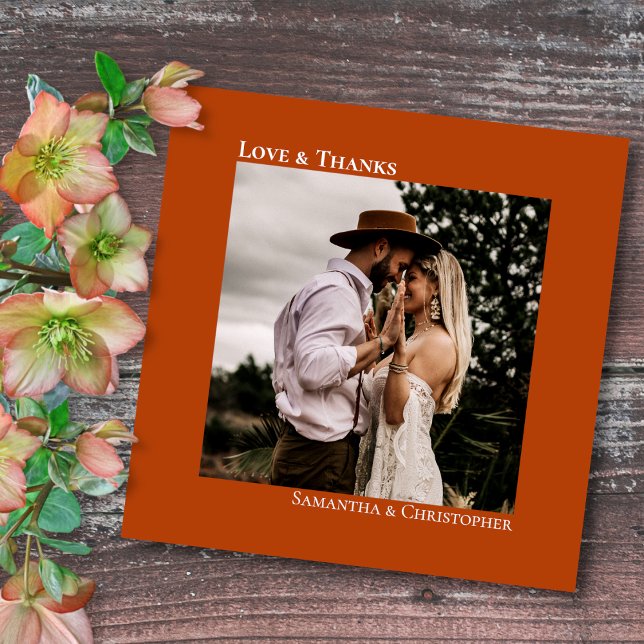 Minimalist Rust Orange Simple Wedding Photo Love & Thank You Card (Creator Uploaded)