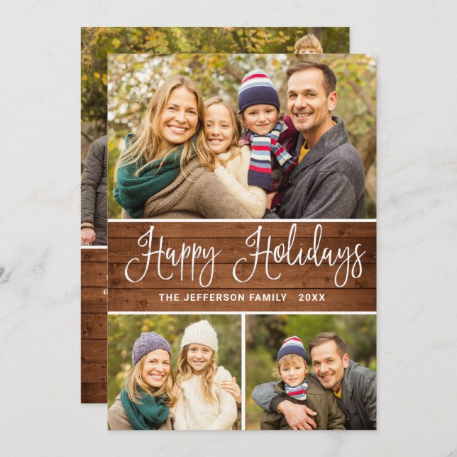 Minimalist Rustic 4 PHOTO Christmas Greeting Boho Holiday Card (Front/Back)