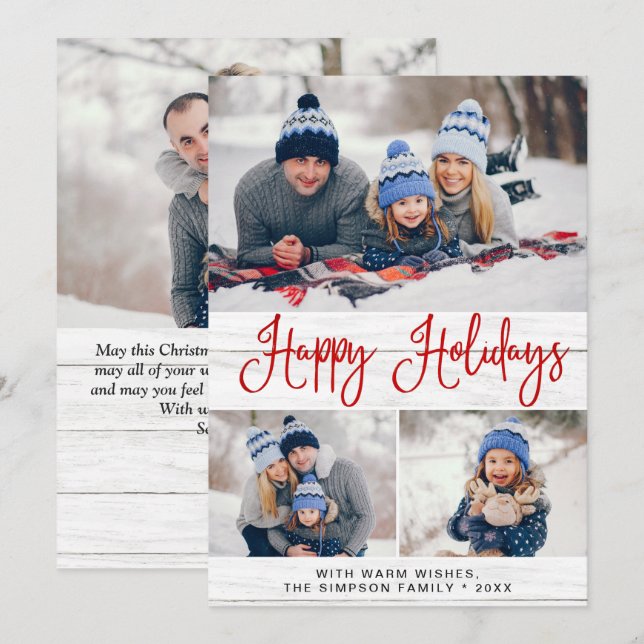Minimalist Rustic 4 PHOTO Christmas Greeting Holiday Card (Front/Back)
