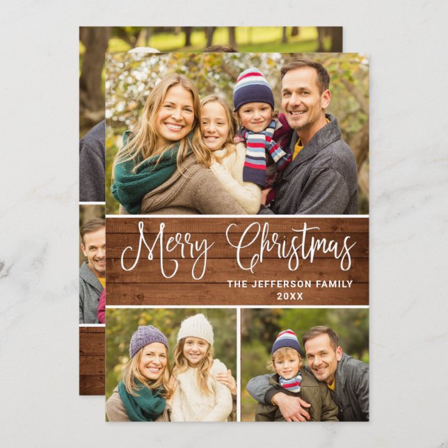 Minimalist Rustic 6 PHOTO Christmas Greeting Boho Holiday Card (Front/Back)