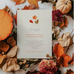Minimalist Rustic Autumn Leaves Wedding Invitation