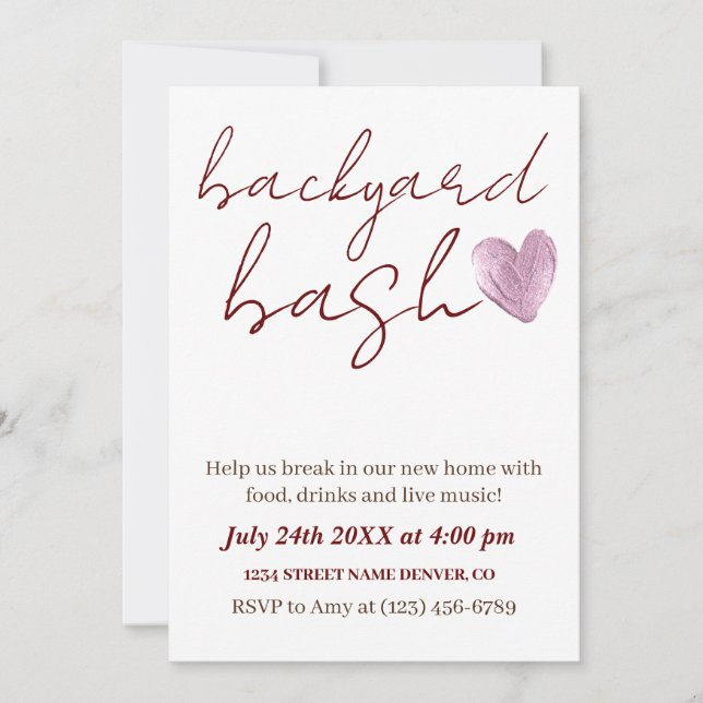 Minimalist Rustic Backyard Bash Housewarming Party Invitation (Front)