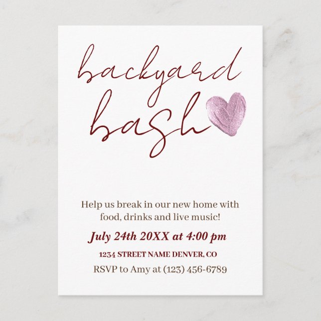 Minimalist Rustic Backyard Bash Housewarming Party Postcard (Front)