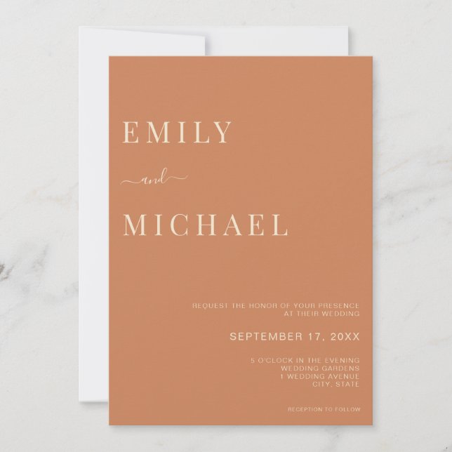 Minimalist Rustic Burnt Orange Wedding Invitation (Front)