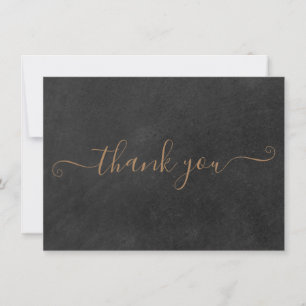 Minimalist Rustic Chalkboard Gold Script Thank You Card