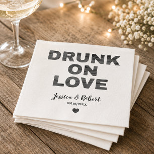 Minimalist Rustic Drunk on Love Wedding Cocktail Napkin