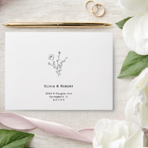 Minimalist Rustic Floral Custom Wedding Envelope