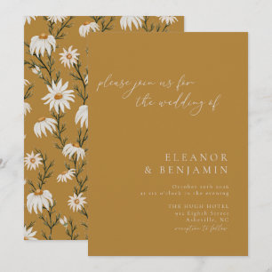 Minimalist Rustic Floral Mustard Yellow Wedding Invitation