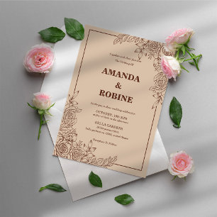 Minimalist Rustic Floral Wedding Invitation