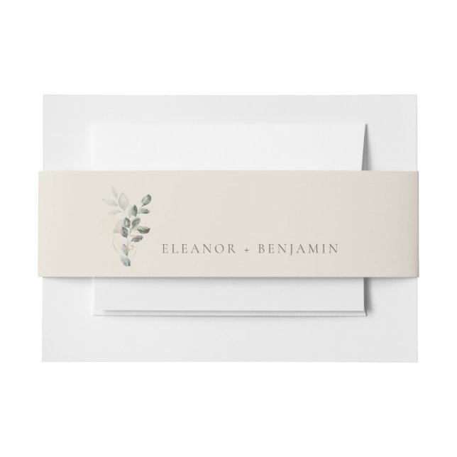 Minimalist Rustic Gold Greenery Custom Wedding Invitation Belly Band (Front Example)