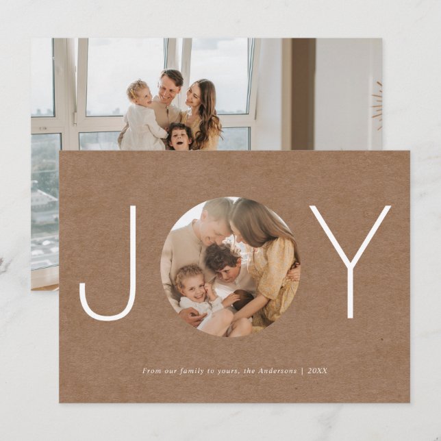 Minimalist Rustic Joy Happy Holidays Photo Card (Front/Back)