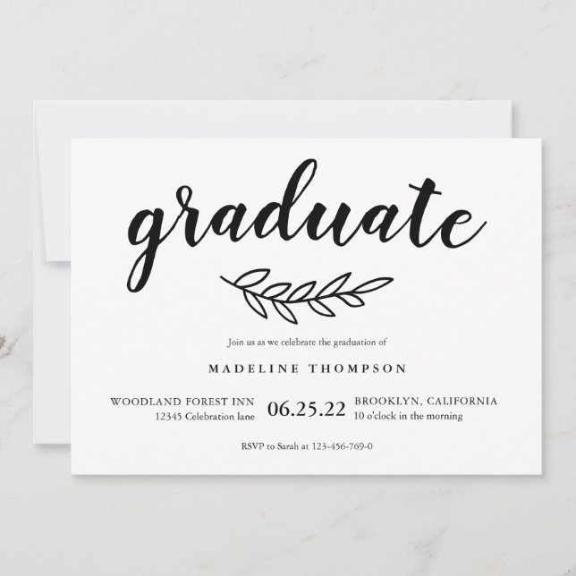 Minimalist Rustic Leaf Graduate Script Graduation Invitation (Front)
