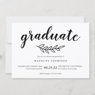Minimalist Rustic Leaf Graduate Script Graduation Invitation