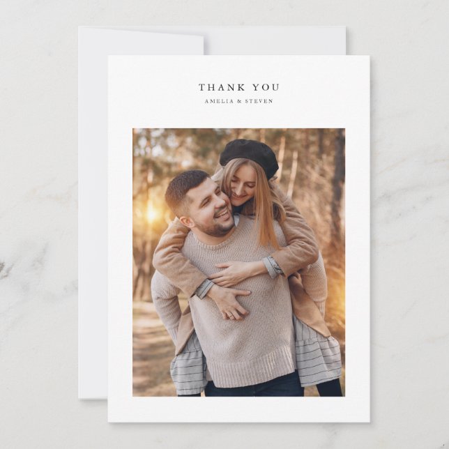 Minimalist Rustic Photo Wedding Thank You Card (Front)
