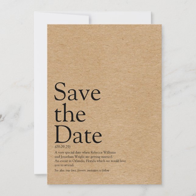Minimalist Rustic Save the Date Definition (Front)