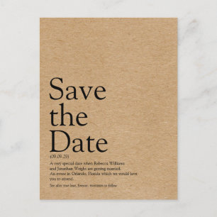 Minimalist Rustic Save the Date Definition Postcard