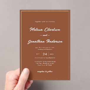 Minimalist Rustic Terracotta Bordered Wedding Acrylic Invitations