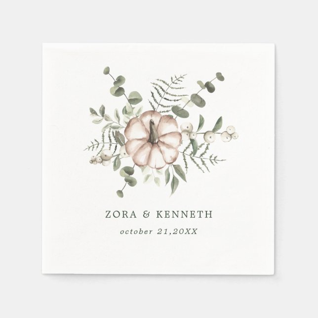 Minimalist Rustic Watercolor Pumpkin Fall Wedding Napkin (Front)
