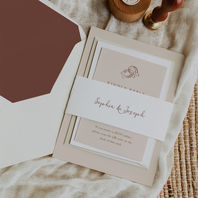 Minimalist Rustic Wedding | White and Brown Invitation Belly Band (Creator Uploaded)