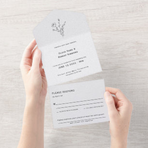 Minimalist Rustic Wildflower Wedding  All In One I Invitation