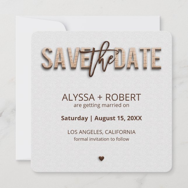 Minimalist Rustic Wood Save The Date Card (Front)