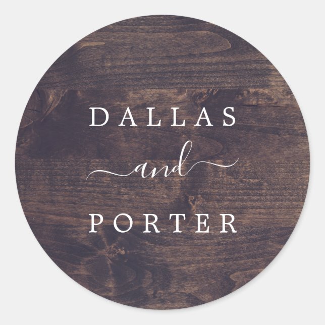 Minimalist Rustic | Wood Wedding Envelope Classic Round Sticker (Front)