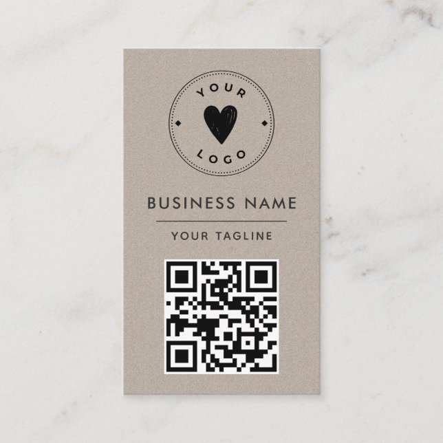 Minimalist Rusty Kraft Add Your Own Logo Qr Code Business Card (Front)