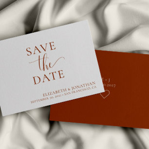 Minimalist Rusty Orange Wedding Save The Date Card
