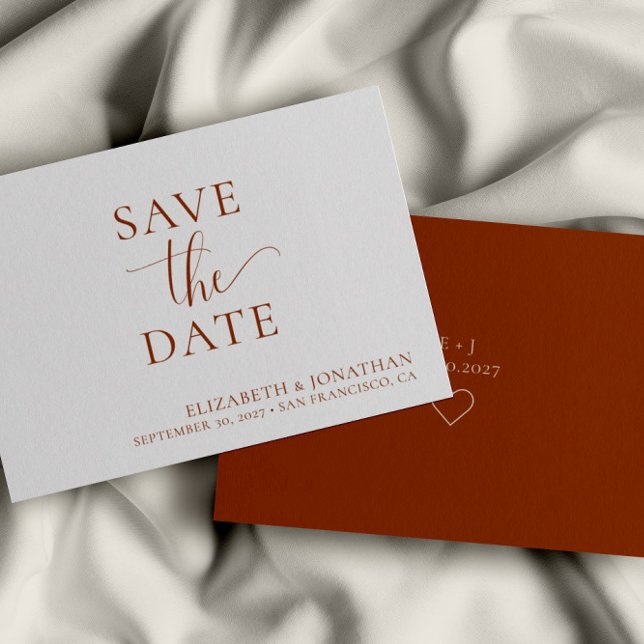 Minimalist Rusty Orange Wedding Save The Date Card (Creator Uploaded)