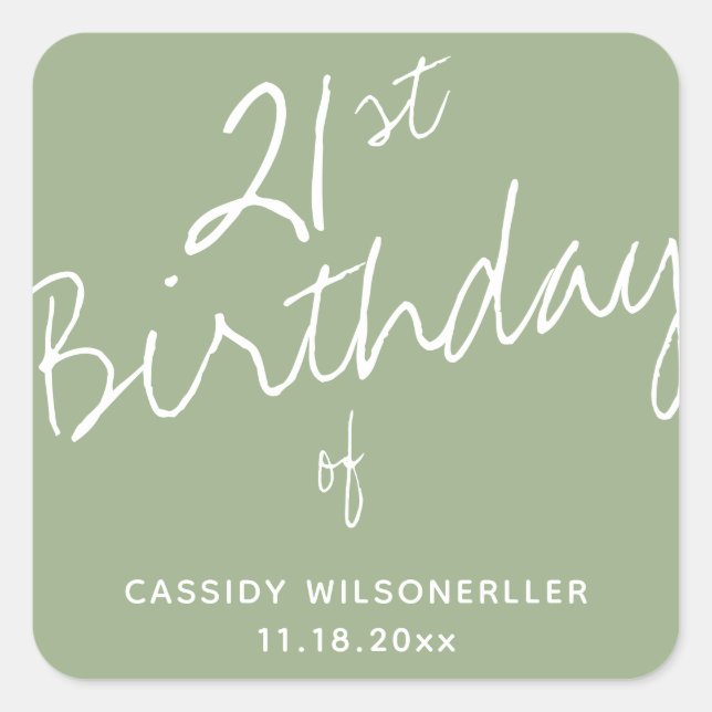 Minimalist Sage 21st Birthday Square Sticker (Front)