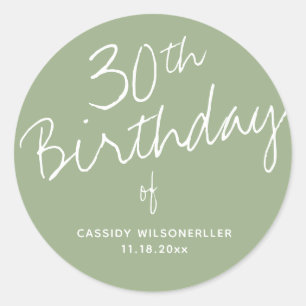 Minimalist Sage 30th Birthday Classic Round Sticker