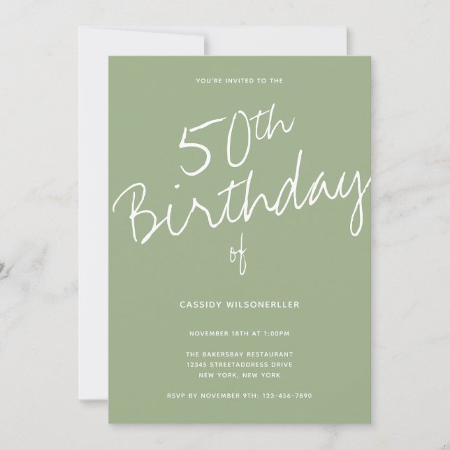  Minimalist Sage 50th Birthday Invitation (Front)