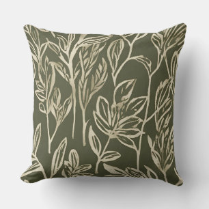 Minimalist Sage and Beige Botanical Leaf Throw Pillow