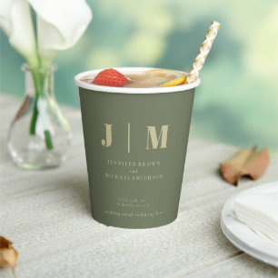 Minimalist Sage and Gold Simple Drink Wedding Paper Cups