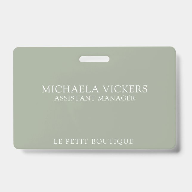 Minimalist Sage and White Professional Business Badge (Front)
