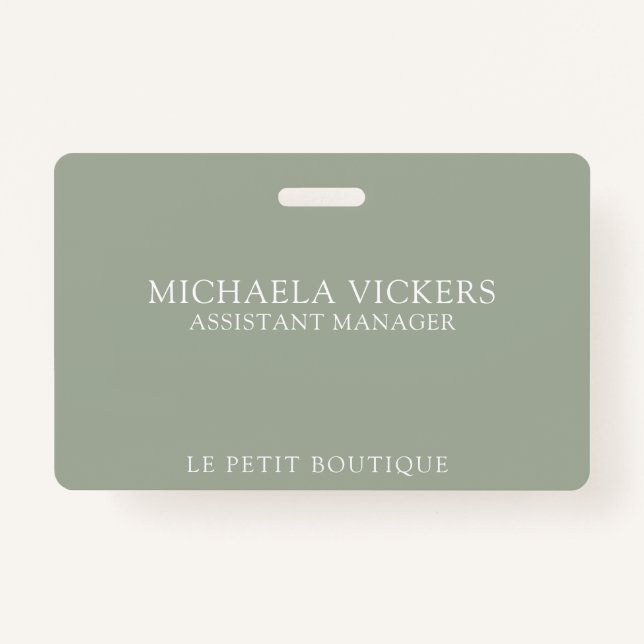 Minimalist Sage and White Professional Business Badge (Front)