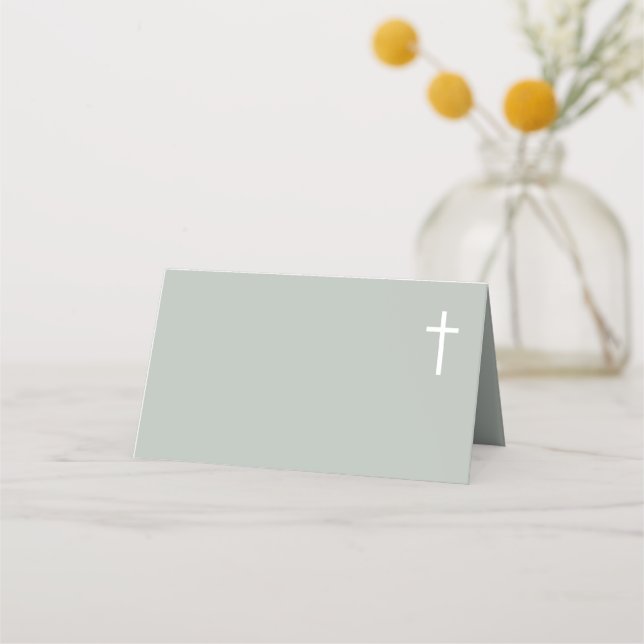 Minimalist Sage baptism place cards (Front)