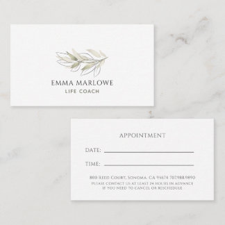 Minimalist Sage Botanical Life Coach Appointment Business Card