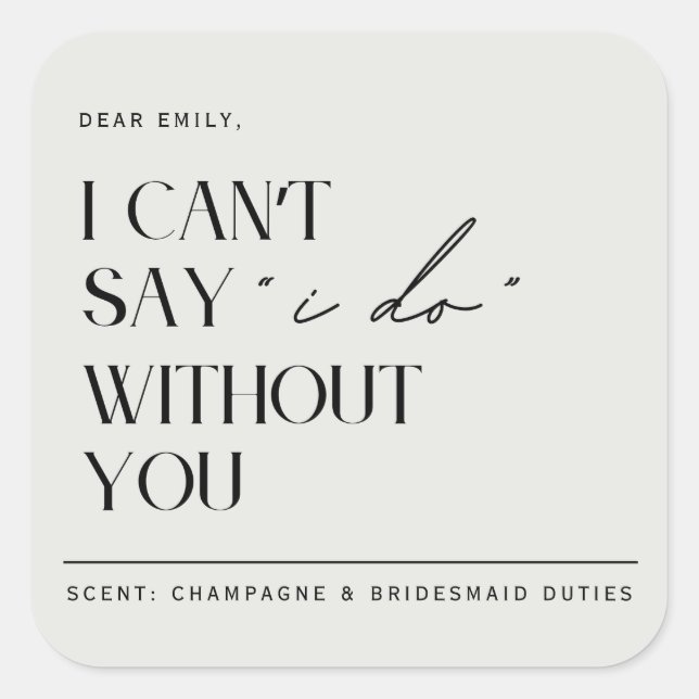 Minimalist Sage Bridesmaid Proposal Candle Label (Front)